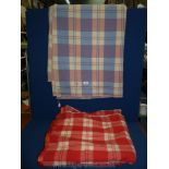 Two double check blankets: one ''Derw'' in red and cream made in Wales and the other