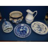 A quantity of miscellaneous china including blue and white wash jug, Delft Boch Freres wall plate,