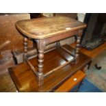 A rounded cornered top, peg joyned framed joynt stool style occasional table,