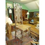 An Oak framed Charles II design (and possibly of the period) Hall Chair having turned legs and