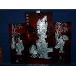 Three Chinese panels with inlaid mother of pearl depicting Geisha ladies,