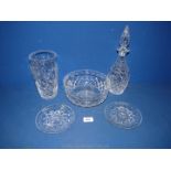 Five pieces of cut glass to include two Stuart trinket dishes, a Tudor England bowl,