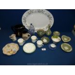 A quantity of china including Wedgwood, Jasperware, three Foley Art coffee cans and saucers,