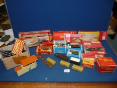 A quantity of 00 gauge railway track and stock including Hornby Freight-liner wagon,