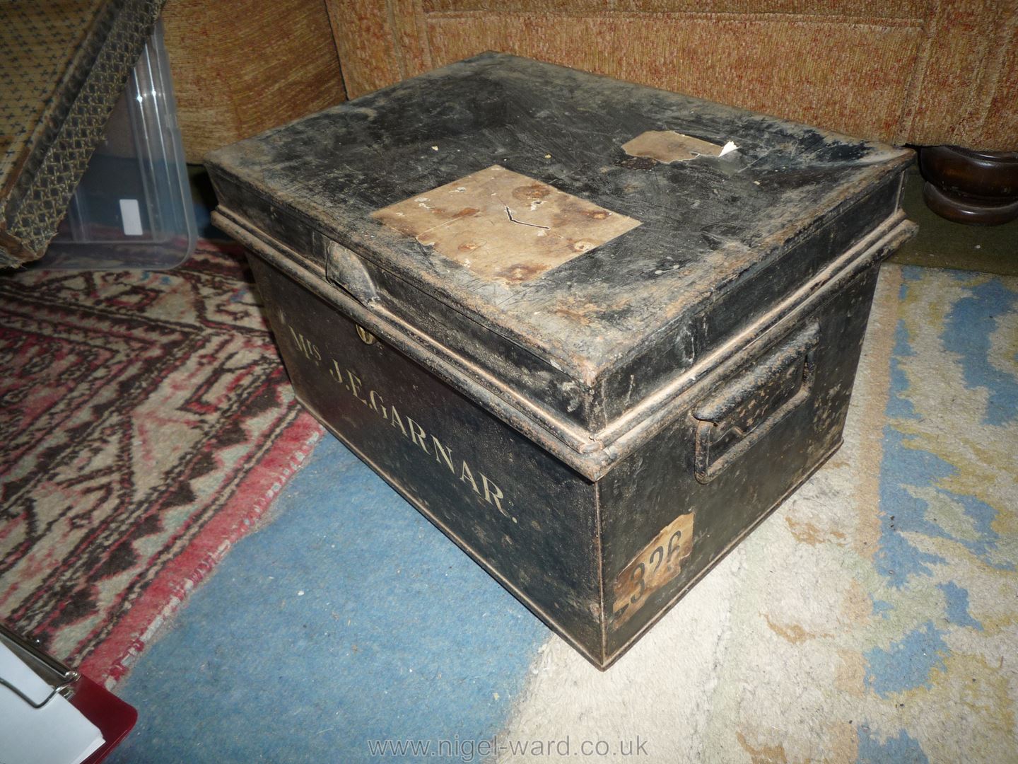 An old black painted steel Deeds Box having swing handles and stencilled to the front with the name - Image 6 of 7