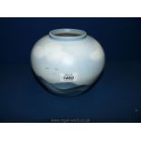 A French blue and white bulbous vase decorated with mountain scenes,