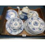 A quantity of blue and white china including Laura Ashley Spode, Johnson Bros.