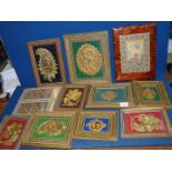 A quantity of Islamic pictures with inlaid 'Khatam' frames.