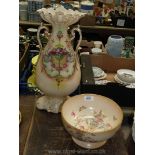 A Fielding's Devon ware 'Leeds' bowl together with a large cream two handled vase.