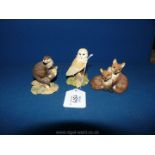 Three small Border Fine Arts figures - Otter, Fox and Owl,