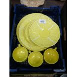 A twelve piece Portuguese Secla (Majolica style) yellow cabbage leaf Dinnerware set for three to