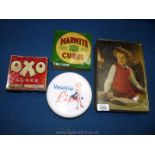 Three tins: Oxo, Marmite and Vaseline lips,