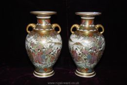 An impressive pair of Satsuma vases, Meiji period,