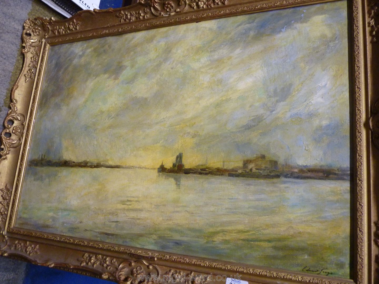 A framed oil on board attributed to Edward Seago, apparently entitled "Rain Clouds over Le Havre", - Image 3 of 10