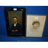 A framed Oil on board of a bearded gentleman possibly A. Lincoln, signed lower right F.