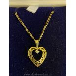 An H. Samuel 9ct gold pierced heart pendant set with white stone with chain necklace, 17 1/2'' long.