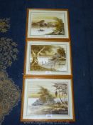 Three framed oriental prints,