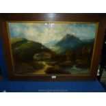 A large Oil on canvas signed Henry Cooper depicting a country landscape with cottage and mountains,