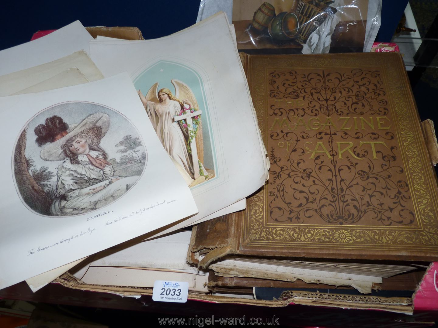 A box containing quantities of The Magazine of Art, loose etchings and pictures, etc.