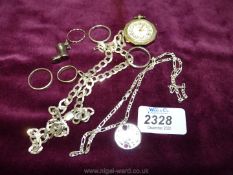 A Silver curb chain marked 925 (weight 21g), a Silver chain and pendant marked 925 (weight 12g),