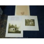 Two unframed prints 'a special gift from Shell companies of Noor' sketching of Malayan buildings in