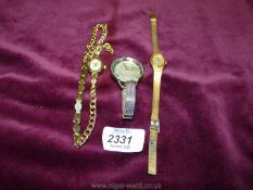 Three ladies watches, a SO & CO, New York wristwatch with a hardened mineral crystal face,