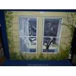 A large unframed Oil on canvas depicting a window and garden scene,