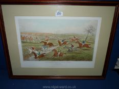 A framed and mounted Aylesbury Grand Steeplechase Print - "The Brook Scene" 1866.