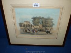 A framed and mounted coloured Etching titled 'View of the statue of William I', 17 1/4" x 14 3/4".