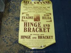 An advertising poster for Neil Gwynne Theatre for Hinge and Bracket, 14th September 1981.