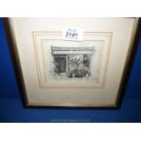 A Harold Mulready stone pencil signed Etching of shop frontage "C. Avella".