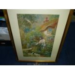 A framed and mounted Watercolour signed lower right Yeend King depicting a young lady outside
