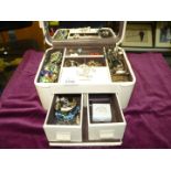 A quantity of Costume Jewellery in a white leather Jasper Conran jewellery case.