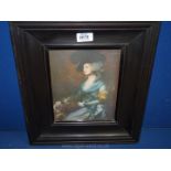 A framed Print depicting a portrait of an elegant lady, 13 1/4" x 15 1/4".