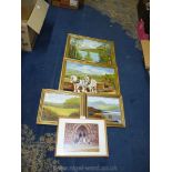 Two oil paintings by Mary Stone 'Autumn ploughing at Hay-on-Wye' and 'Loch Rannoch' and two more