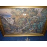 A large framed Watercolour signed Lloyd Bond 88 depicting a large waterfall with water mill to the