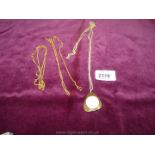 A Jowissa 17 jewel ladies pendant watch and chain and two other chains