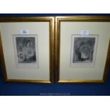 A framed pair of 19th c. Engravings of the interior of Gloucester Cathedral.