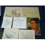 A quantity of unframed drawings, architectural prints, artwork, Frida Kahlo folder etc.
