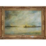 A framed oil on board attributed to Edward Seago, apparently entitled "Rain Clouds over Le Havre",