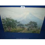 A Japanese School watercolour landscape inscribed Kikuchu.