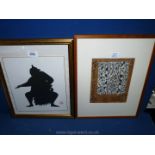 A framed black Silhouette of a Sumo wrestler and framed Japanese cut out picture dated on verso,