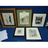 Five early 20th century Watercolours/Prints including H.E. Bateman and Phil May.