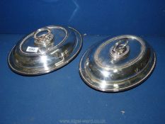 Two silver plated Entree dishes with lidded covers.