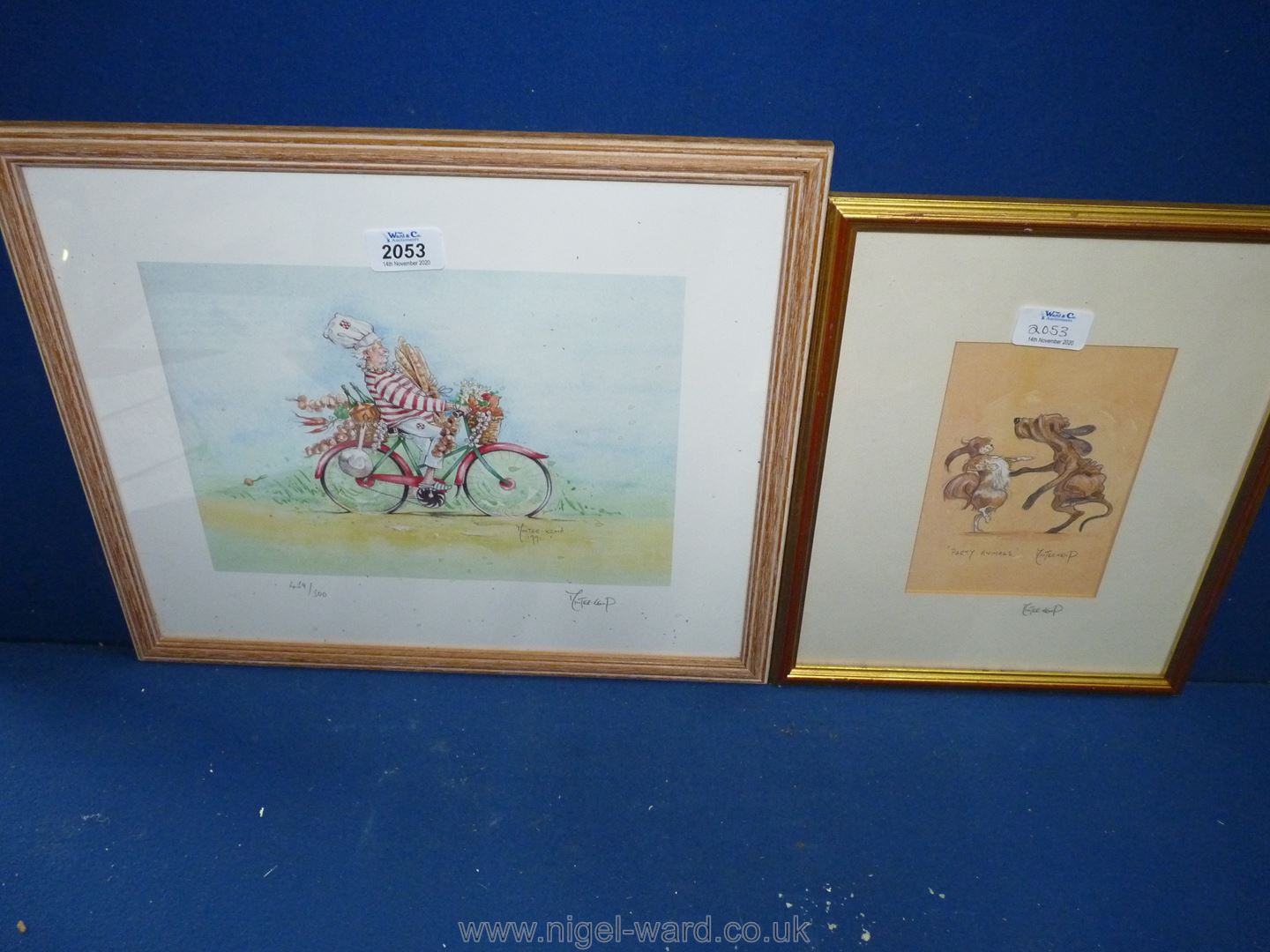 A framed print 'Party Animals' by Minter Kemp,