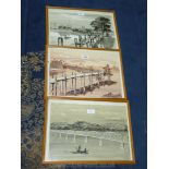 Three framed oriental prints of various landscapes, indistinctly signed lower right.