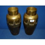 A pair of large brass/metal Vases, 12 1/2" high,