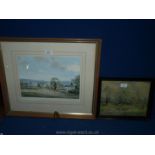 A framed and mounted Michael Barnfather Print depicting a small hamlet with farmstead,