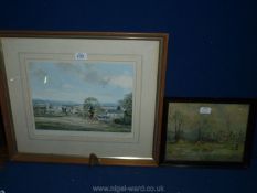 A framed and mounted Michael Barnfather Print depicting a small hamlet with farmstead,