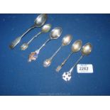 A small quantity of silver souvenir spoons and teaspoon including Exeter, makers R.